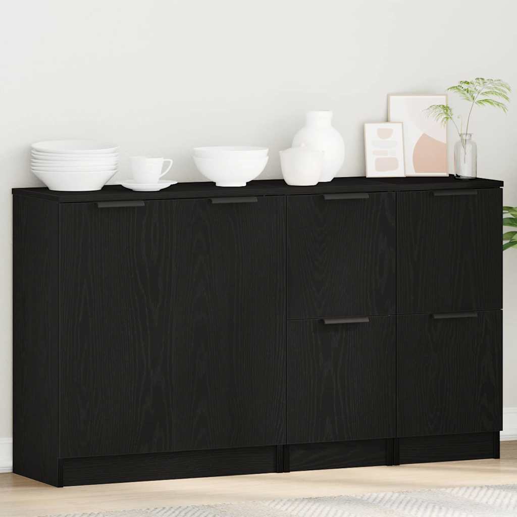 Sideboards 3er Set Schwarz Eichenholz